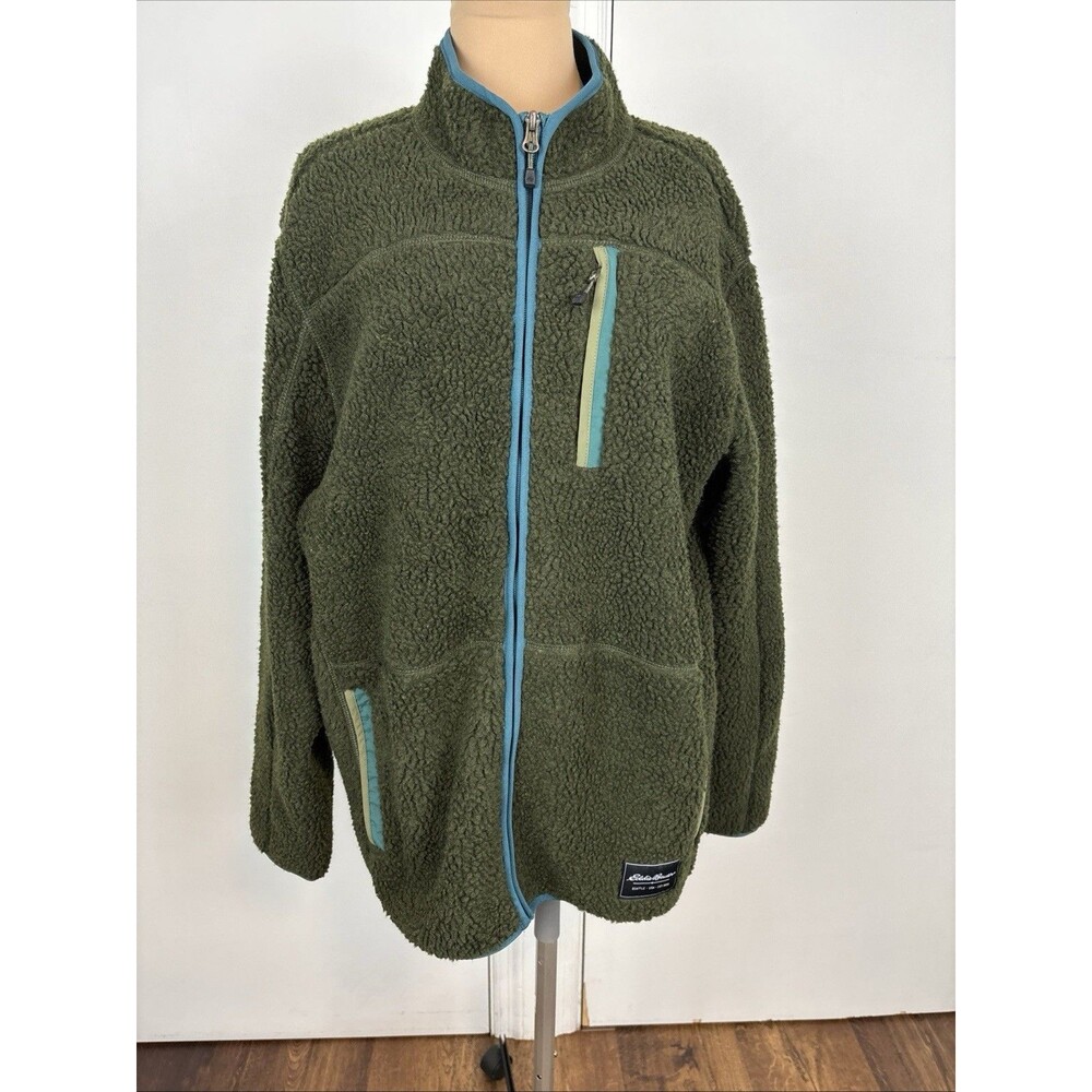 Eddie Bauer Men's Fleece Green Long Sleeve Front Zip Jacket  NWT Large